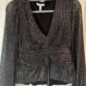 Sofia by Sofia Vergara Black Ruched Tie Front Blouse